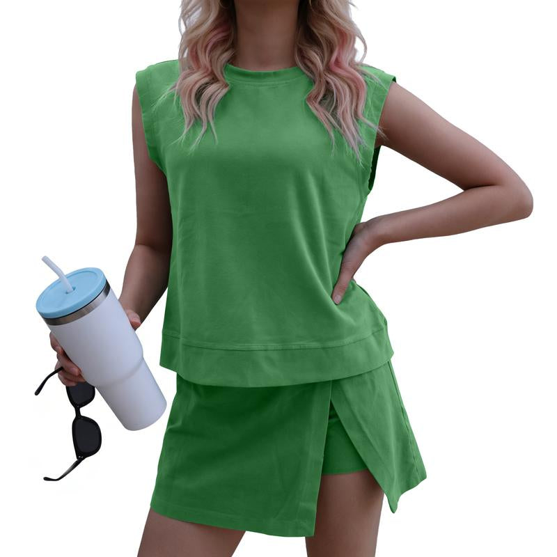 UANEO Summer Sets Women 2 Piece Outfits Shorts Tank Top and Casual Skort Lined Split Athletic Skirt Set Travel Outfit Tiktokshopblackfriday