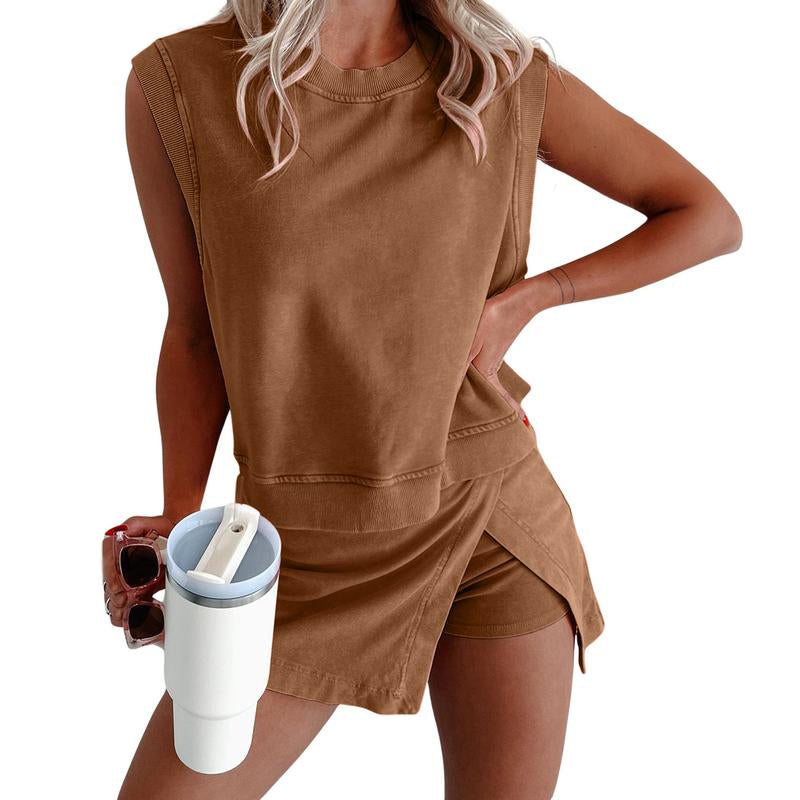 UANEO Summer Sets Women 2 Piece Outfits Shorts Tank Top and Casual Skort Lined Split Athletic Skirt Set Travel Outfit Tiktokshopblackfriday