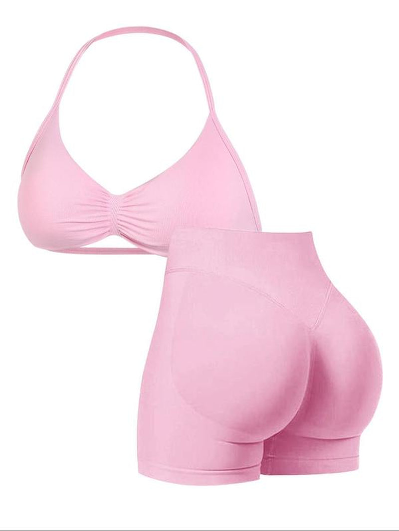 New Women'S Sporty Yoga Set, Fitness Clothes, High-Waist Tight-Fitting Shorts and Tank Top, Summer Fitnessfor Running and Gym, Workout Set