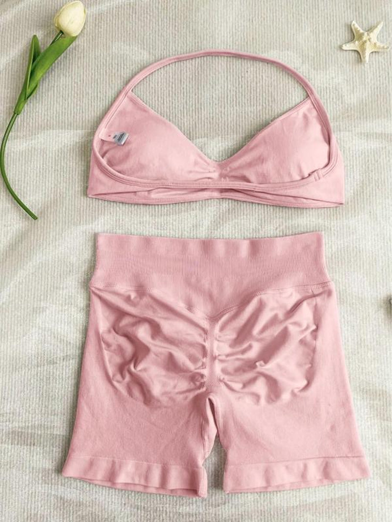 New Women'S Sporty Yoga Set, Fitness Clothes, High-Waist Tight-Fitting Shorts and Tank Top, Summer Fitnessfor Running and Gym, Workout Set